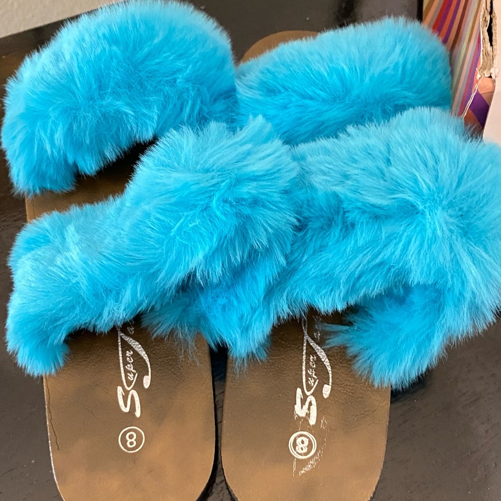 Turquoise Fur Slides - Picture 4 of 5